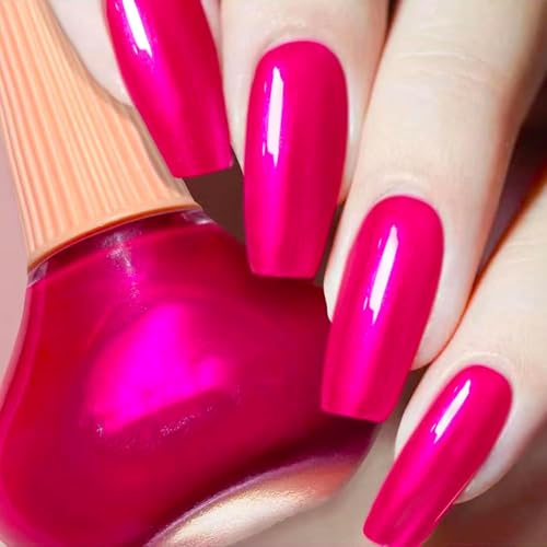 NovaCharm Pearly Hot Pink Nail Polish - 12ml Fast Dry Chrome Shimmer