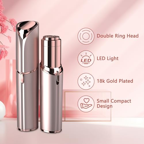 Facial Hair Remover for Women - as Seen on TV Painless Face Shaver - Electric Hair Removal Device for Face Lips Peach Fuzz with Light (Rose Gold)