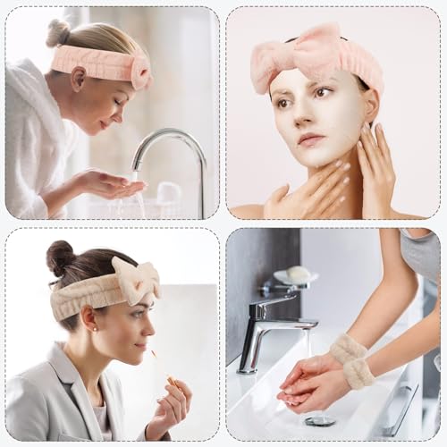 Microfiber Spa Headband and Wristband Set for Face Washing - 6pcs