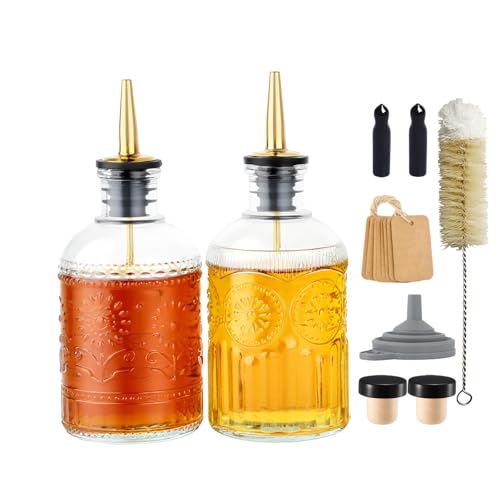 Glass Syrup Dispenser Bottles Set of 2 - 7 OZ with Pour Spouts & Labels
