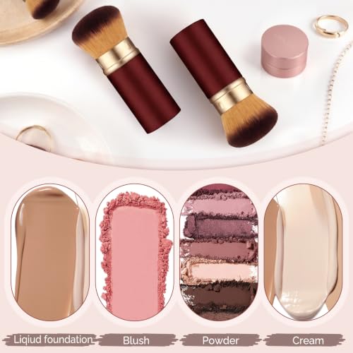 Burgundy Retractable Kabuki Face Brush - Travel Blush Brush