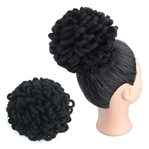 Yinmei Baibian 10 Inch Black Faux Locs Bun Ponytail Hairpiece for Black Women