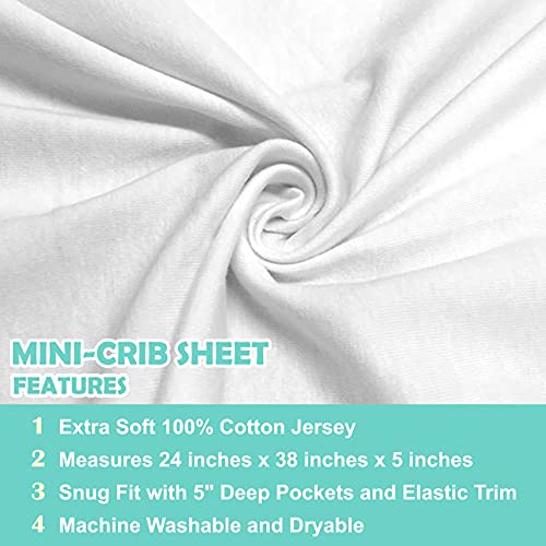 TL Care Fitted Mini Crib Sheets 2 Pack - 100% Cotton, Soft & Breathable, 24x38"