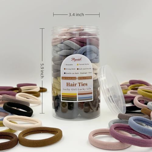 Myweal 100 Pcs Neutral Colors 2 Inch Thick Nylon Hair Ties No Damage for Women