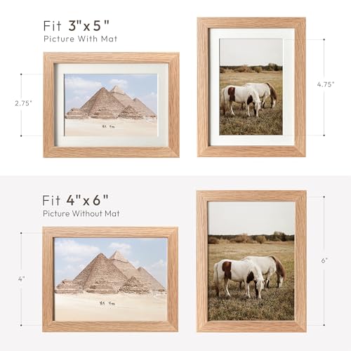 Natural Oak 4x6 Picture Frame Set of 2 with Mat for 3x5