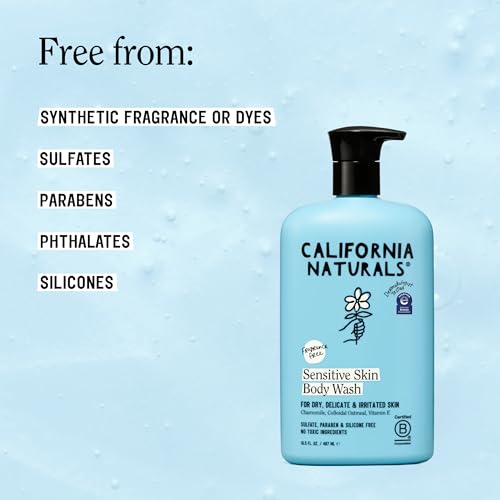 California Naturals Sensitive Skin Body Wash 16.5 oz (Pack of 2) - Vegan & Gentle Cleanser with Aloe & Chamomile
