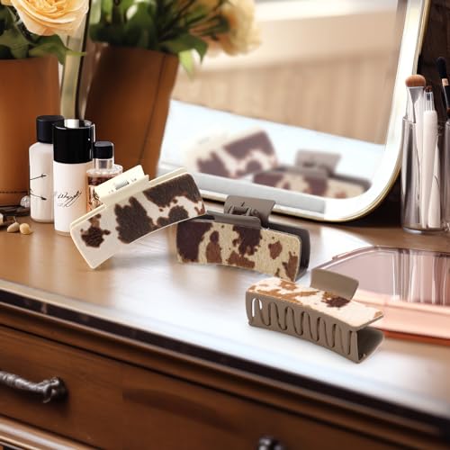 Yussti Faux Cowhide Hair Clips for Women - 4 Inch Claw Clips