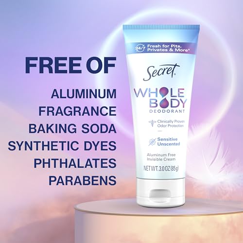 Secret Whole Body Deodorant Cream, Unscented, 72-Hour Odor Protection, 3.0 oz