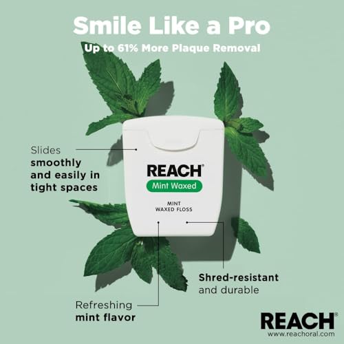 Reach Mint Waxed Dental Floss for Wide Spaced Teeth, 200 Yards (Pack of 3)