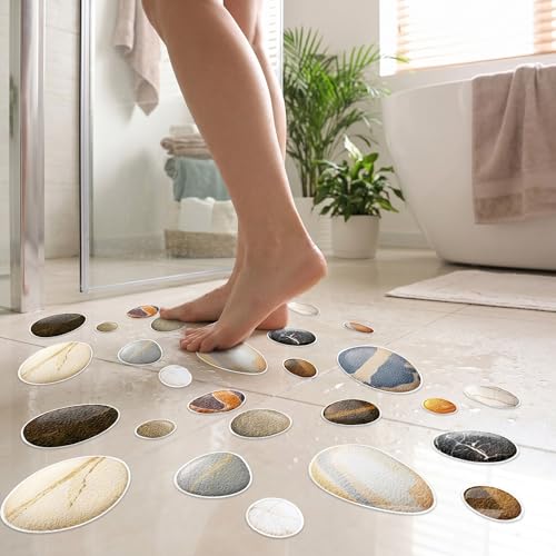 Fullhawl 15 Pcs Non-Slip Pebble Shower Stickers for Bathtubs