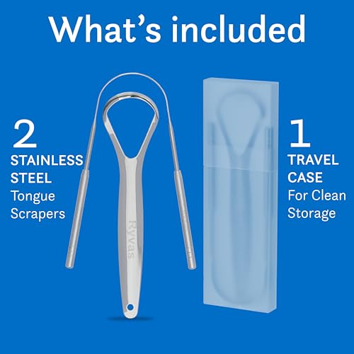 Ryvas Stainless Steel Tongue Scraper 2-Pack with Travel Case - Dual-Edge Oral Hygiene Tool