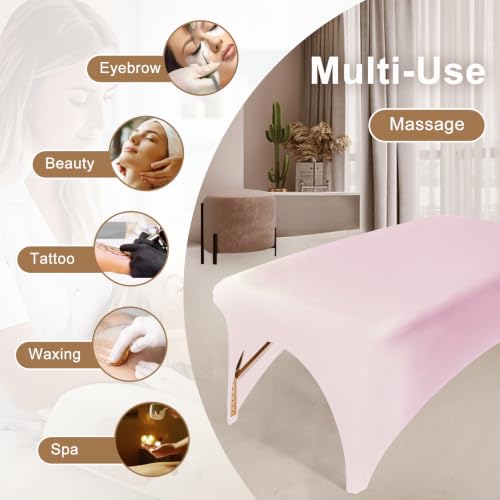 Professional Pink Spa Bed Cover - Stretchy Fitted Table Protector (1-Piece)