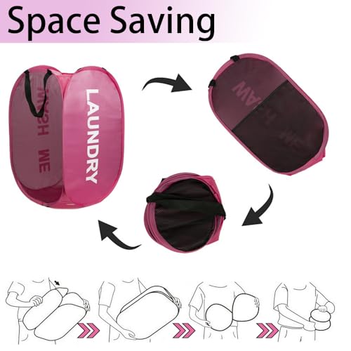 2-Pack Collapsible Laundry Baskets with Side Pocket - Black & Pink