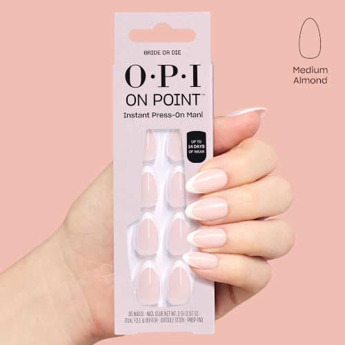 OPI On Point Bride or Die White French Tip Press-On Nails | Medium Almond, Reusable & Long Lasting