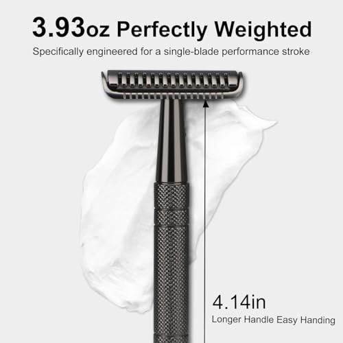 Black Stainless Steel Safety Razor with Stand - Single Blade Men’s Shaving Set