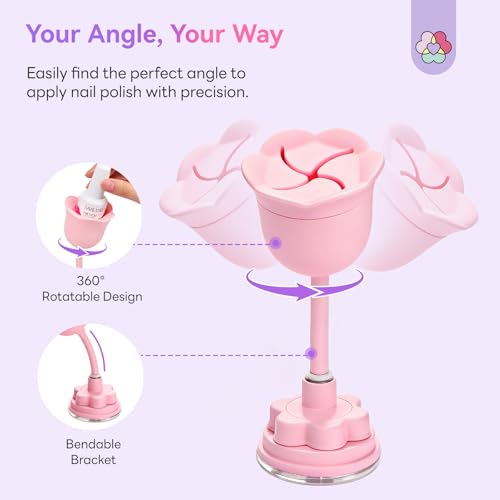 SAVILAND Rotatable Nail Polish Holder with Silicone Petal Design for Manicure DIY