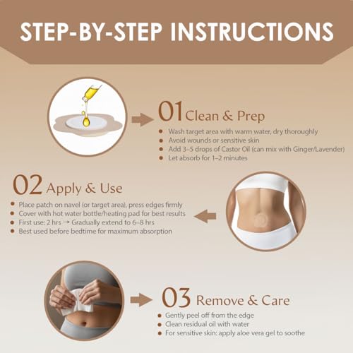 55PCS Castor Oil Patches for Belly Button ? Disposable Castor Oil Pack Wraps with Organic Cotton Pad, Leak-Proof Belly Button Patch Cover, Portable, Breathable & Skin-Friendly