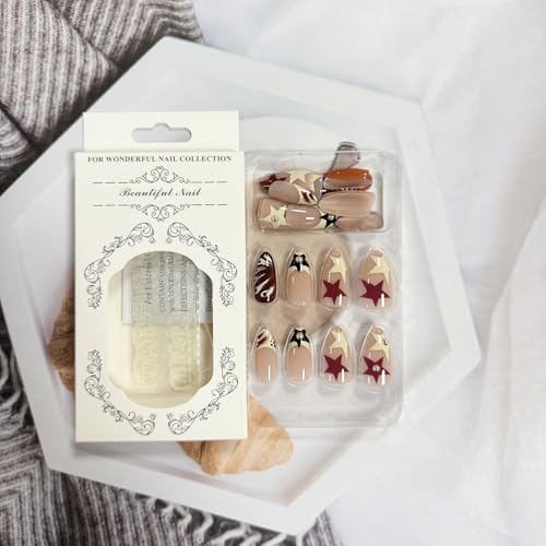 French Tip Press-On Nails Almond Medium 24Pcs – Y2K 3D Design Glam Kit
