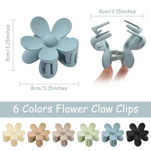 6PCS Matte Flower Hair Clips - Large Claw Clips for Women