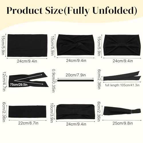 JATEBI 9-Pack Non-Slip Black Headbands for Women - Workout, Yoga & Daily Wear