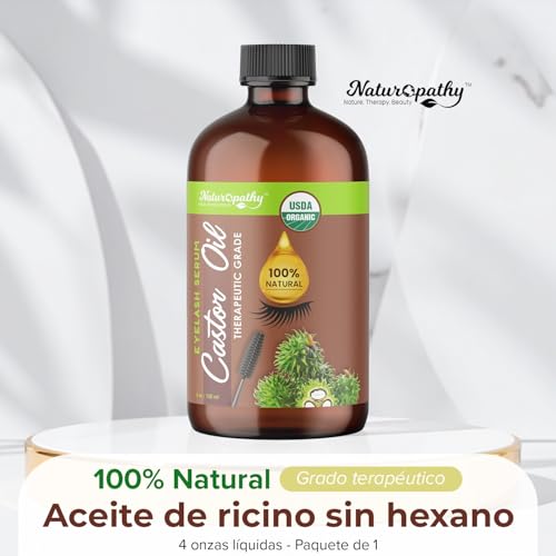 USDA Organic Castor Oil 4oz by Naturopathy – Pure Cold-Pressed Hair & Lash Growth