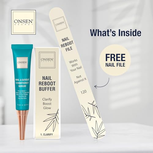 Onsen Japanese Nail Buffer & File Set with Cuticle Serum 0.51 Fl Oz - Sparkle-KIT 1.0