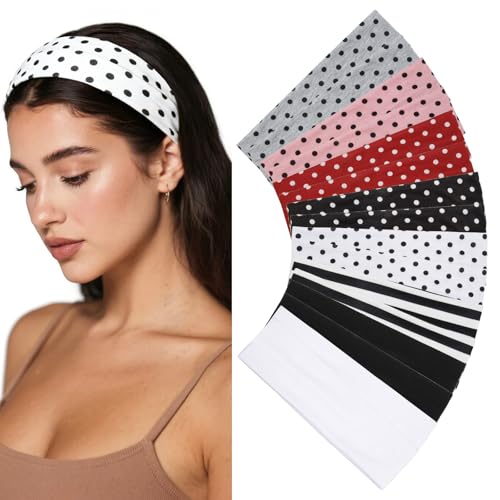 Vintage Polka Dot Headbands for Women - 16 Pack Non-Slip Elastic Hair Accessories