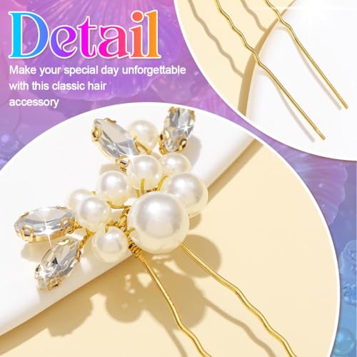 Kilshye Gold Pearl Bridal Hair Pins Pack of 3 - Wedding & Prom Hair Accessories