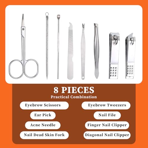 Professional Manicure & Pedicure Set with Travel Case - 8-in-1 Stainless Steel Grooming Kit for Men & Women