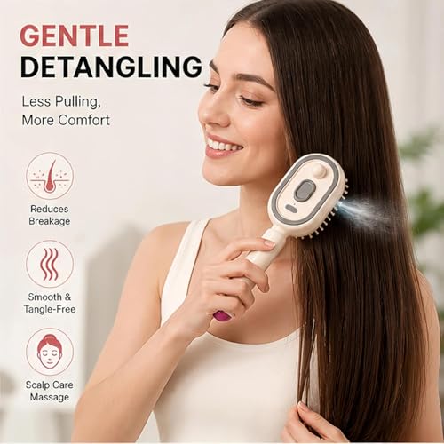 Electric Spray Air Cushion Massage Comb, 2026 Upgrade Electric Spray Air Cushion Comb, 5-in-1 Detangling Hair Brush for Dry Frizzy Hair, Self-Cleaning Gloss Enhancing Care Brush for Women (Purple)