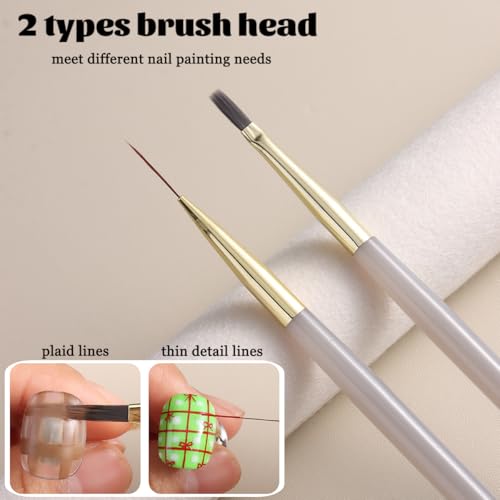 3PCS Nail Art Brush Set for Plaid & Checkerboard Designs