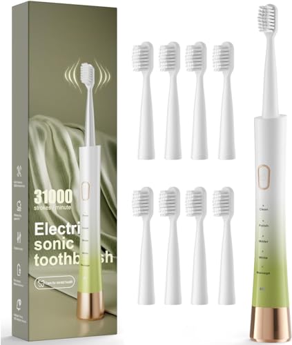 AJELU Sonic Electric Toothbrush for Adults with 8 Brush Heads