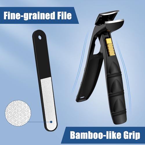 SHINLEA Black Nail Clippers for Seniors, Thick Toenails, Wide Jaw & Long Handles, Catcher