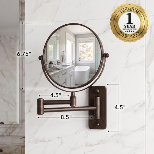 OVENTE 7-Inch Wall Mount Makeup Mirror with 8.5" Extendable Arm, Antique Bronze, 7X Magnification