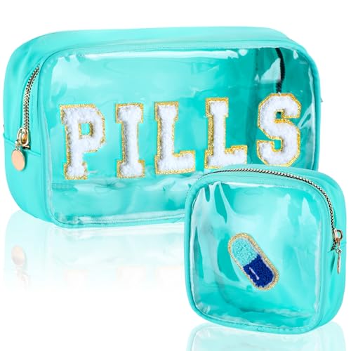 Hillban 2-Piece Preppy Chenille Letter Medicine & Cosmetic Travel Bag Set