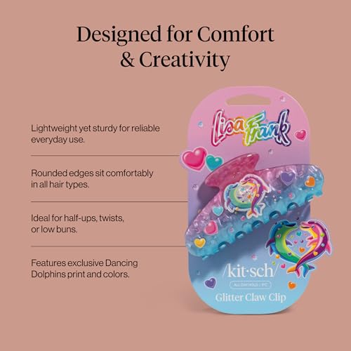 Lisa Frank Glitter Hair Clip - Dancing Dolphins Claw Clip for Women