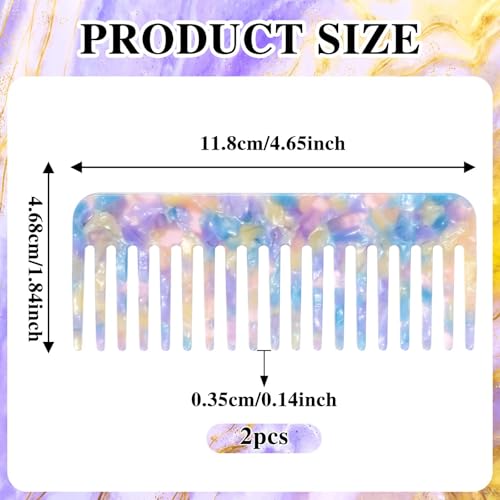 Mabor Tortoise Shell Wide Tooth Comb 2-Pack - Detangling Hair Comb for Wet & Dry Hair
