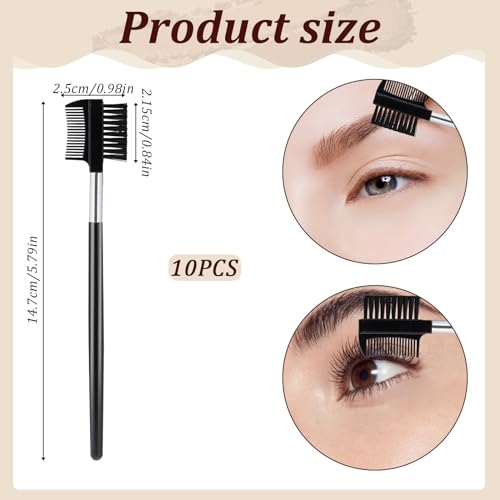 10-Pack Eyebrow & Eyelash Brush Comb Set - Dual-Sided Makeup Tool