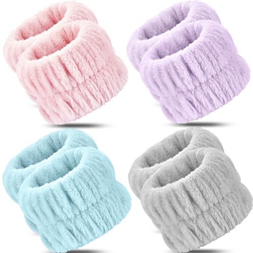 8pcs Microfiber Wrist Bands for Face Washing - Absorbent Arm Towels