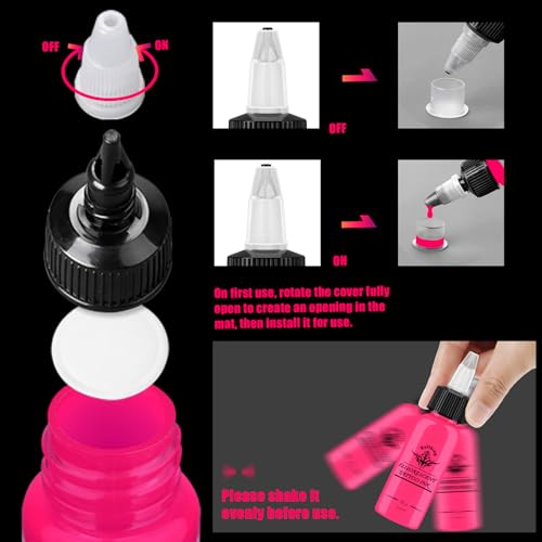 Tuffking 7-Color Fluorescent Tattoo Ink Set, Glow-in-the-Dark UV Pigments