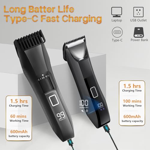 Beatslm Manscape Beard Trimmer for Men, Groin & Body Hair Trimmer, Ball Shaver, Nose Hair Clippers, All-in-One IPX7 Waterproof Men's Wet/Dry Groomer Kit, Rechargeable with Travel Case, LED Display