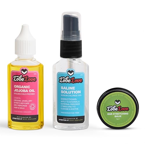 Ear Stretching Aftercare Kit - Balm, Organic Jojoba Oil & Saline Spray for Piercings