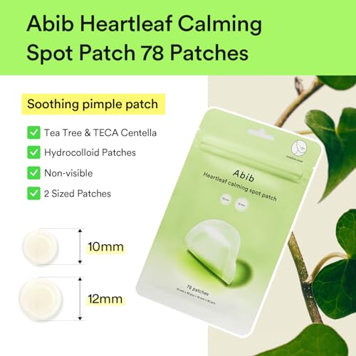 Abib Heartleaf Calming Pimple Patches Waterproof & Invisible - 78 Patches, 2 Sizes