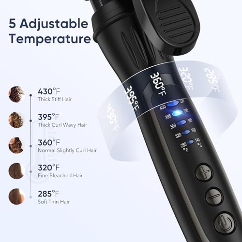 Ryanboo 1.40 Inch Black Curling Iron with 5 Temp Settings, Professional 35mm Hair Curler