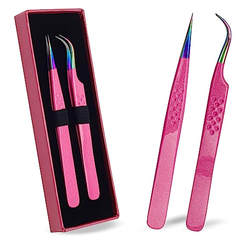 Precision Eyelash Extension Tweezers Set, Fiber Tip Stainless Steel Tools