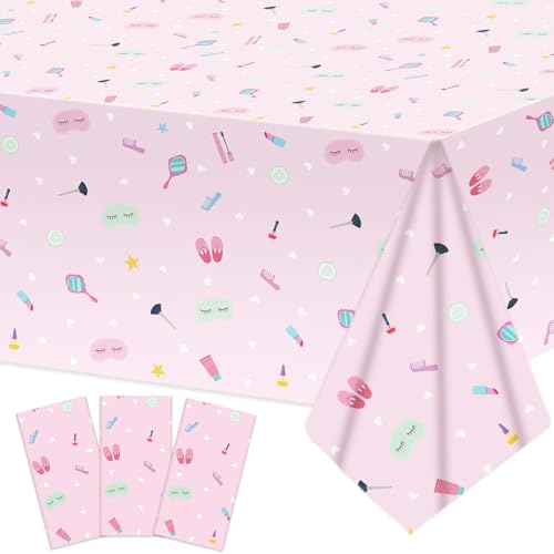 3 Pack Pink Spa Party Tablecloths - 54 x 108 Inch Disposable Covers
