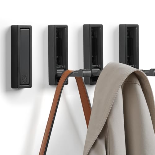 Heavy Duty Folding Wall Hooks - 2 Pack Matte Black Zinc Alloy