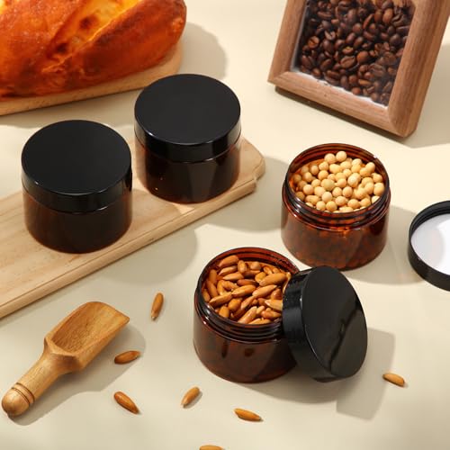 SATINIOR 12 Pack 2 oz Amber Plastic Jar with Lids – Refillable Clear Round Cosmetic Containers