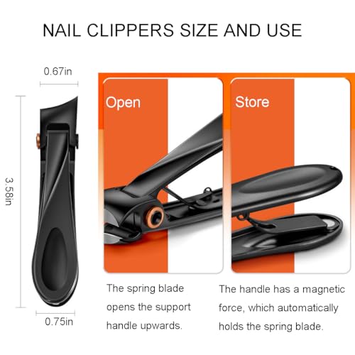 Diagonal Nail Clippers - Large Opening, Stainless Steel, Black Finish