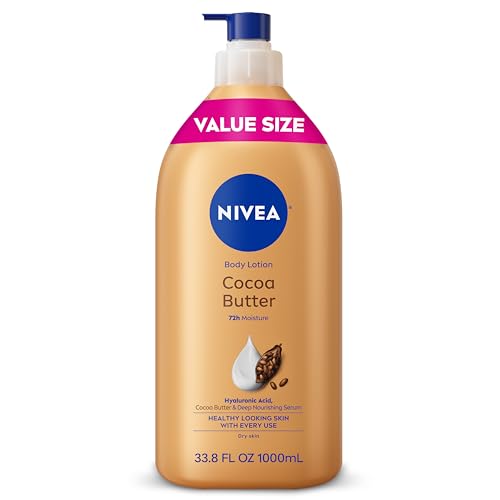 NIVEA Cocoa Butter Body Lotion for Dry Skin, 33.8 Oz - 72 Hour Moisture